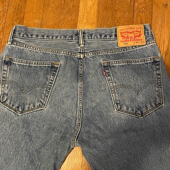 Levi’s 505 Regular Fit Western Med Wash Bootcut Denim Mens Jeans Size 34/30 - Picture 4 of 8